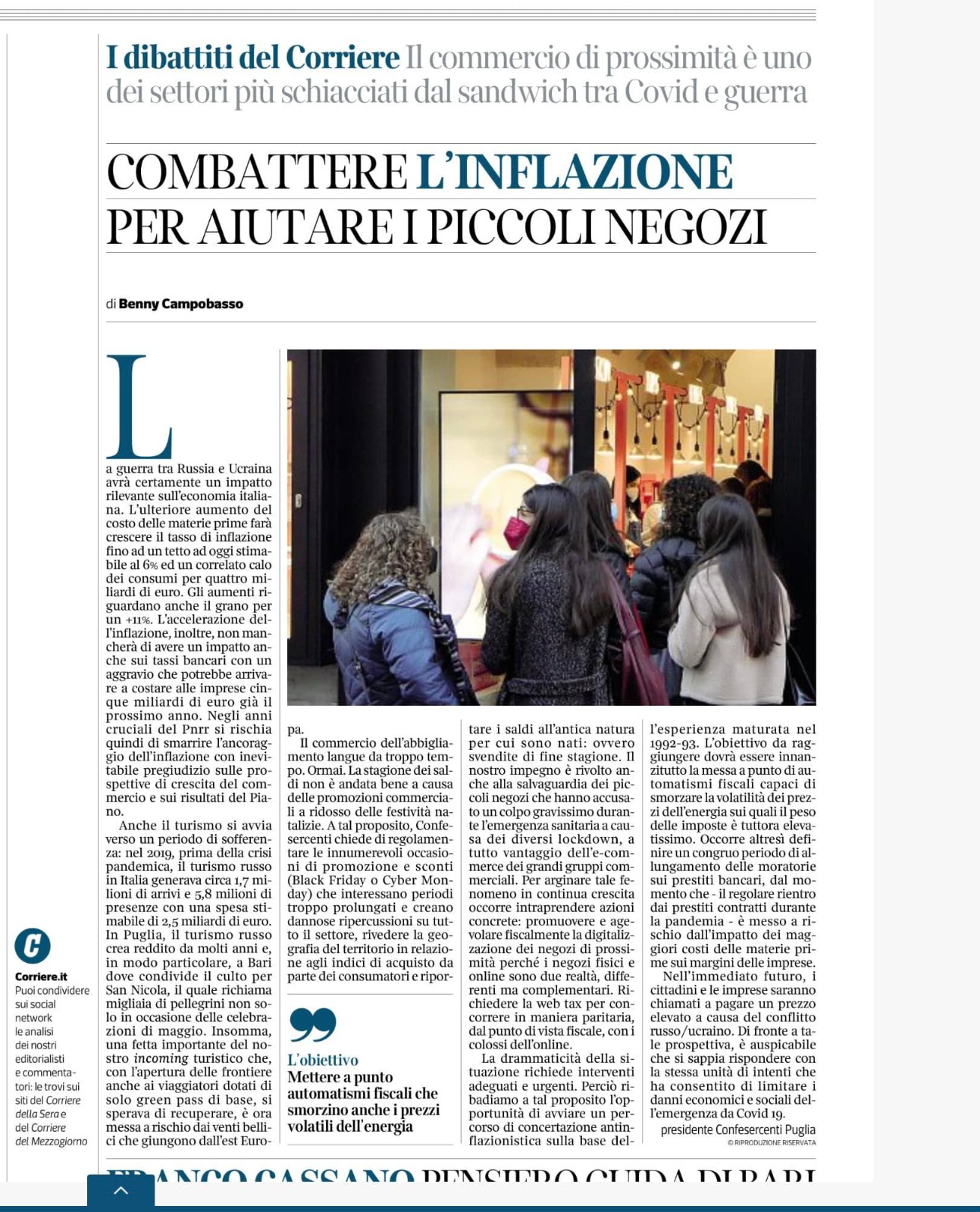 Scopri di più sull'articolo Corriere del Mezzogiorno – Combattere l’inflazione per aiutare i piccoli negozi